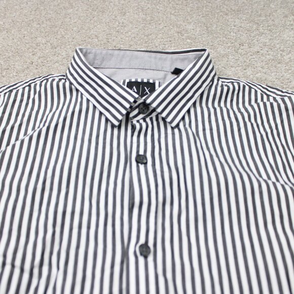 A/X Armani Exchange Shirt Mens XL Black/White Striped Cotton Long Sleeve Button - Picture 5 of 14